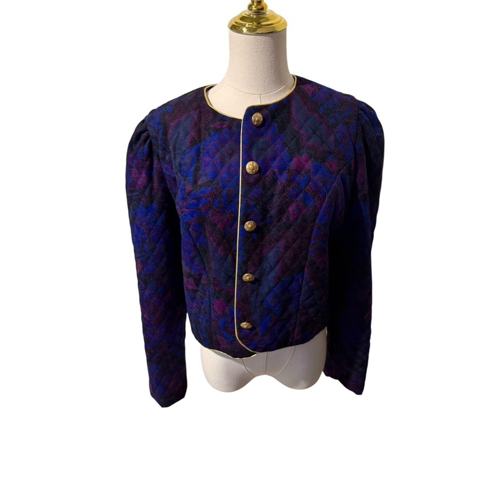 Vintage Starfire Cropped Brocade Jacket Siz 10 Jewel Tone 80s Statement Blazer - Picture 4 of 8
